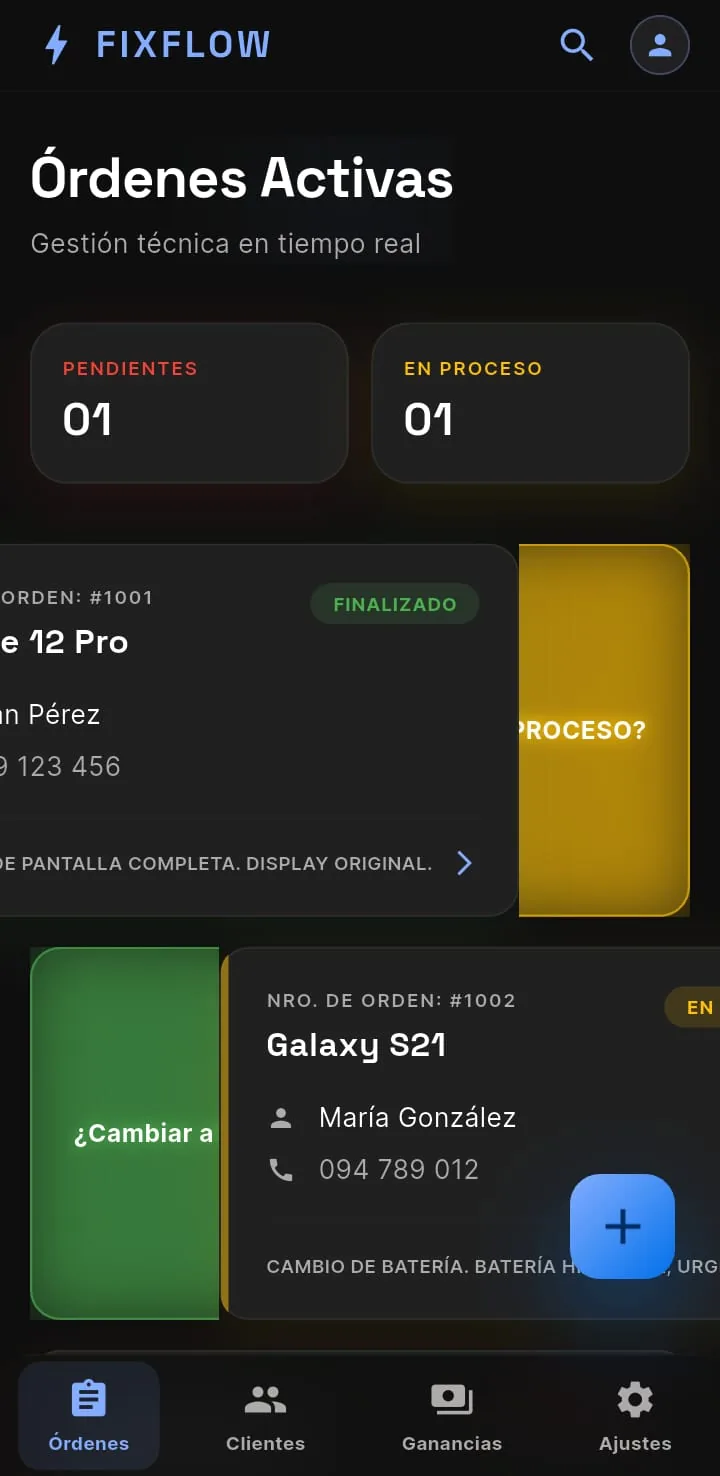 Deslizar orden para cambiar estado